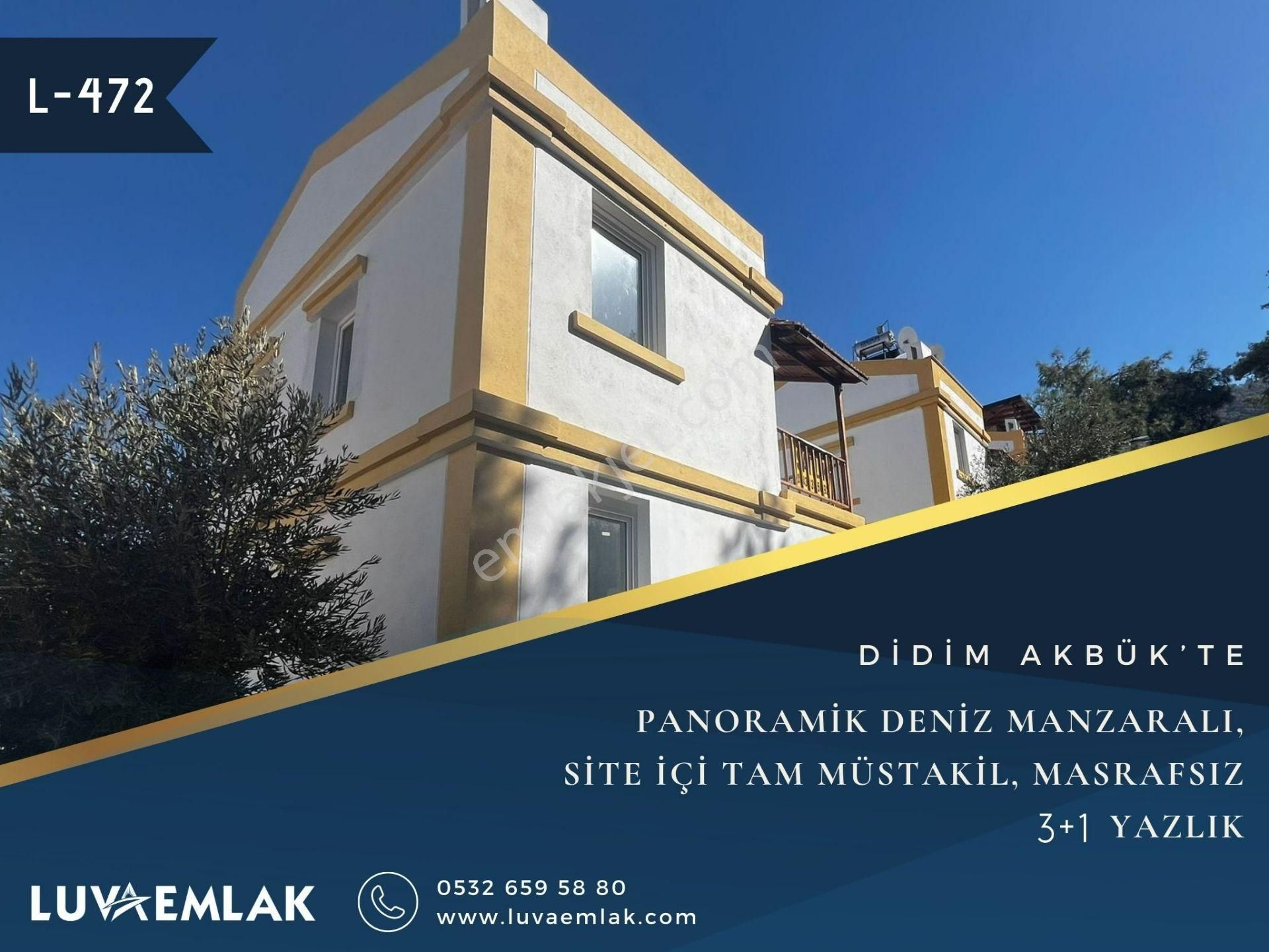 Didim Akbük Satılık Yazlık  DİDİM AKBÜK'TE PANORAMİK DENİZ MANZARALI SİTE İÇİ TAM MÜSTAKİL MASRAFSIZ 3+1 YAZLIK