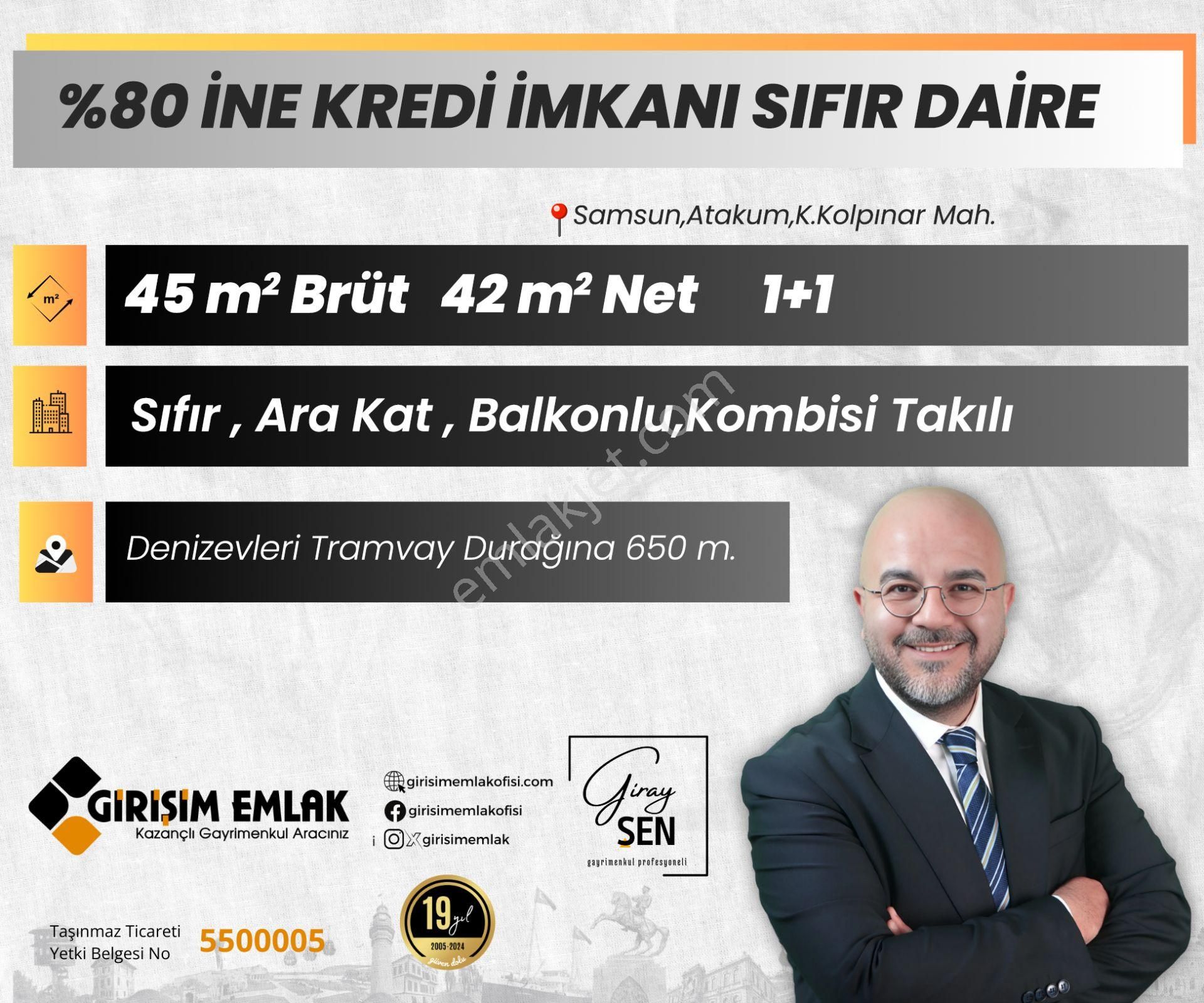 Atakum Küçükkolpınar Satılık Daire %80 İNE KREDİLİ ARA KAT SIFIR BALKONLU 1+1 DAİRE