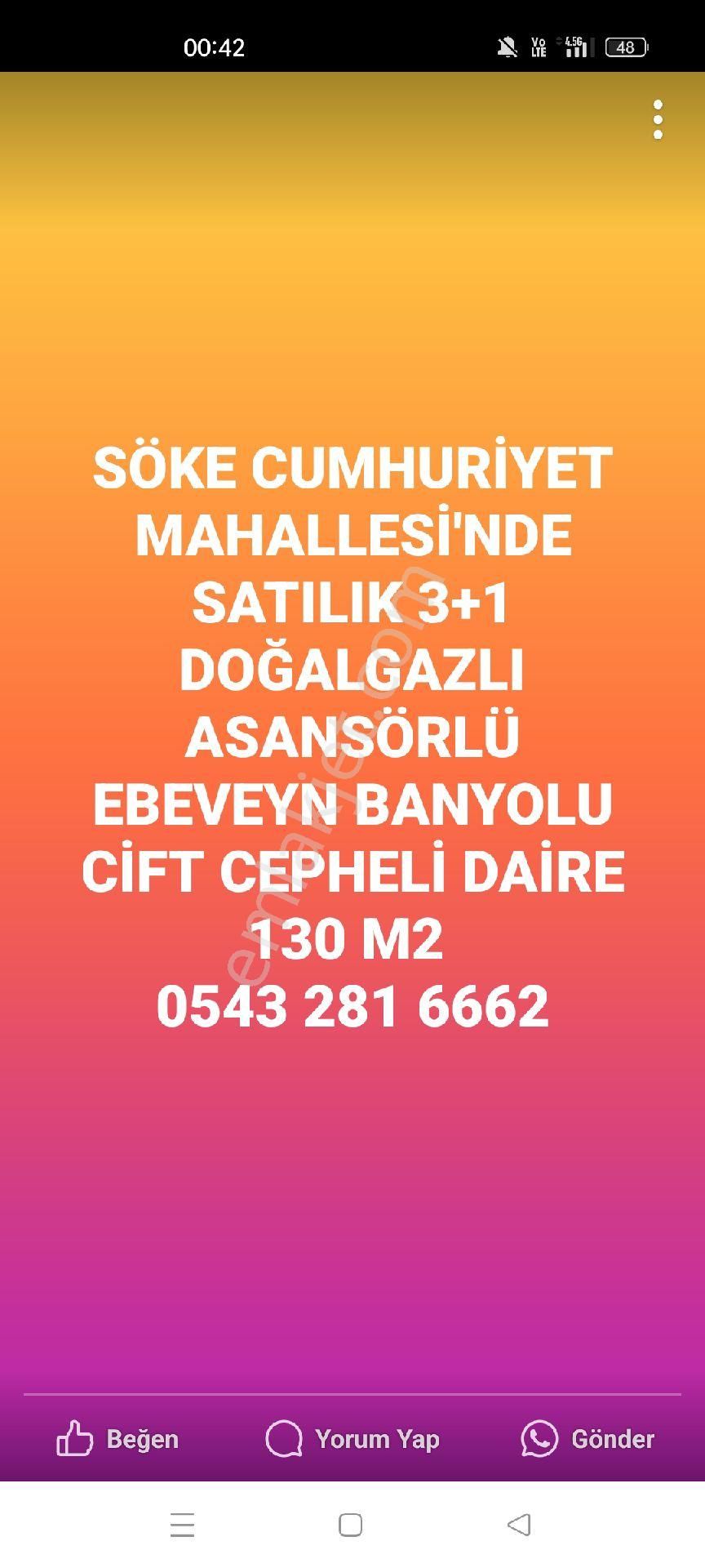 Söke Cumhuriyet Satılık Daire CUMHURİYET MAHALLESİ'NDE SATILIK DAİRE