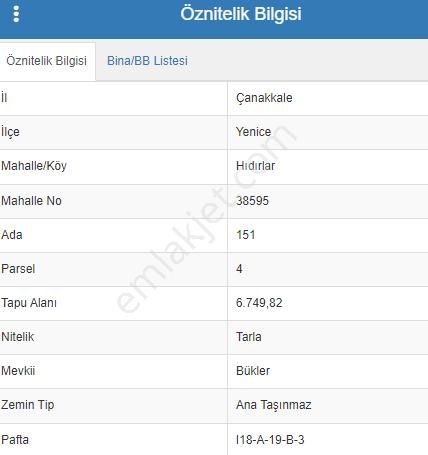 Yenice Hıdırlar Köyü Satılık Tarla  ÇANAKKALE YENİCE HIDIRLAR KÖYÜ'NDE 6.749 m² YATIRIMLIK TARLA!