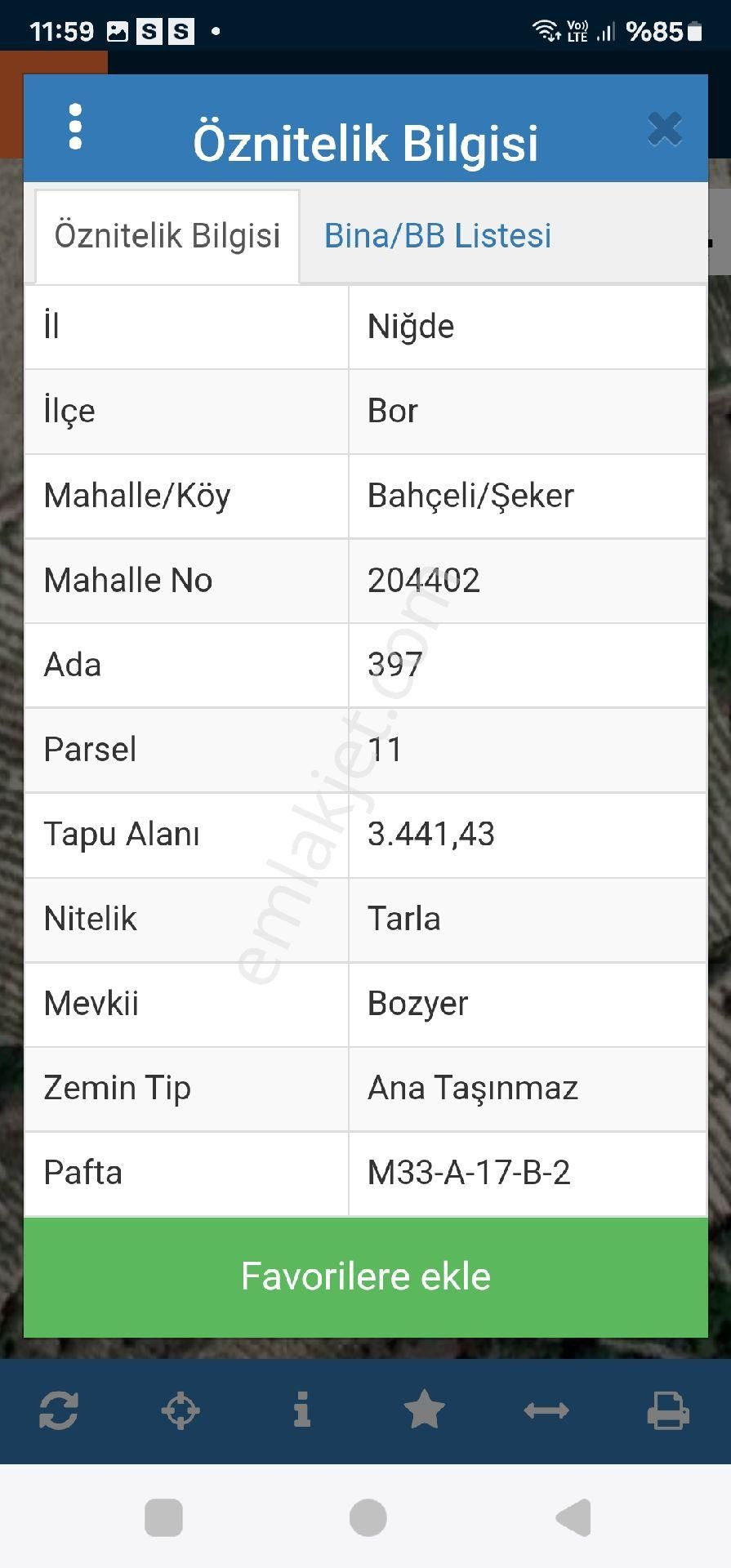 Bor Bahçeli Bld. (Şeker) Satılık Muhtelif Arsa bahçeli şeker mahallesinde yatırımlık tarla