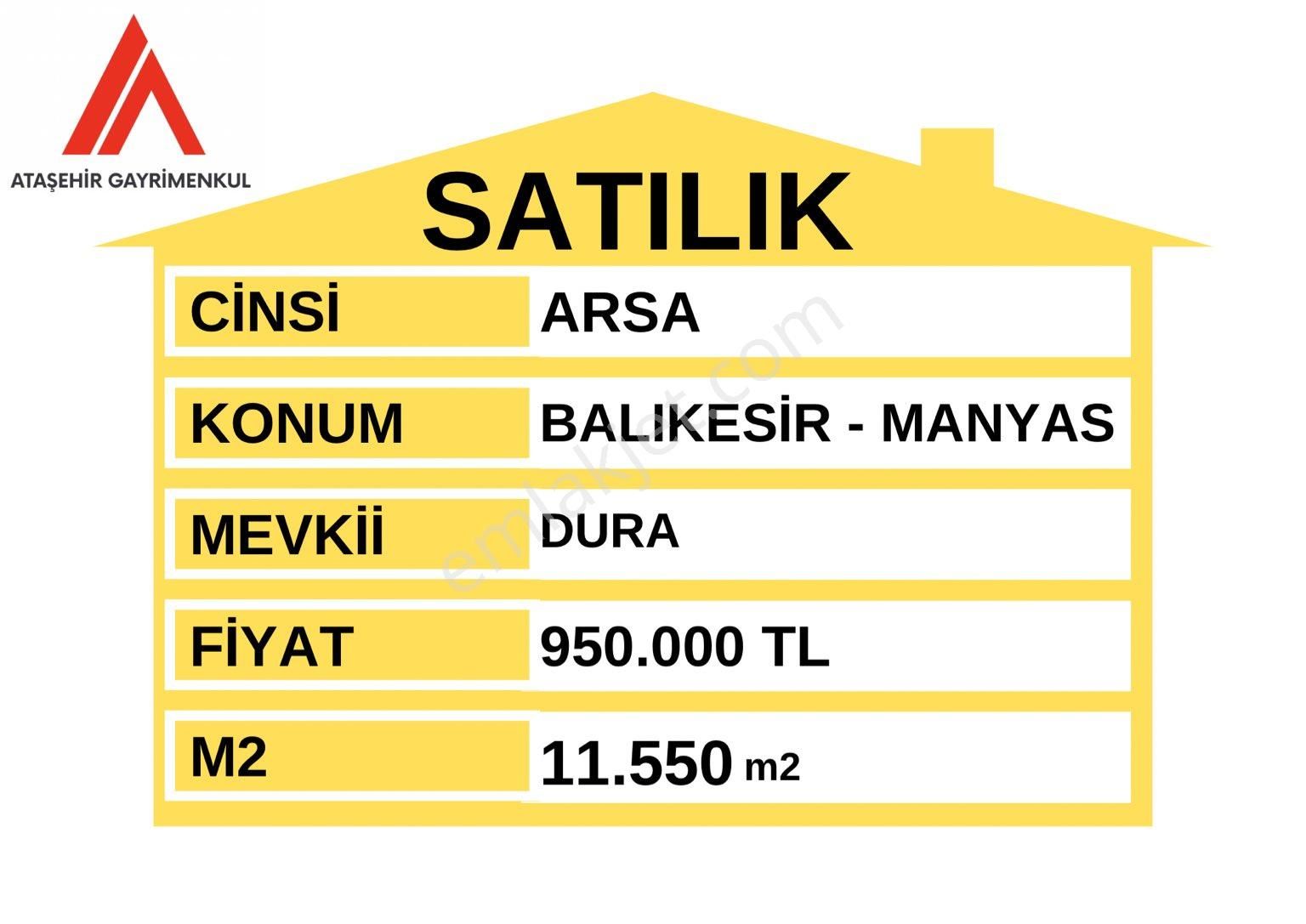 Manyas Dura Satılık Tarla BALIKESİR MANYAS DURA 11.550 m2 SATILIK ARSA