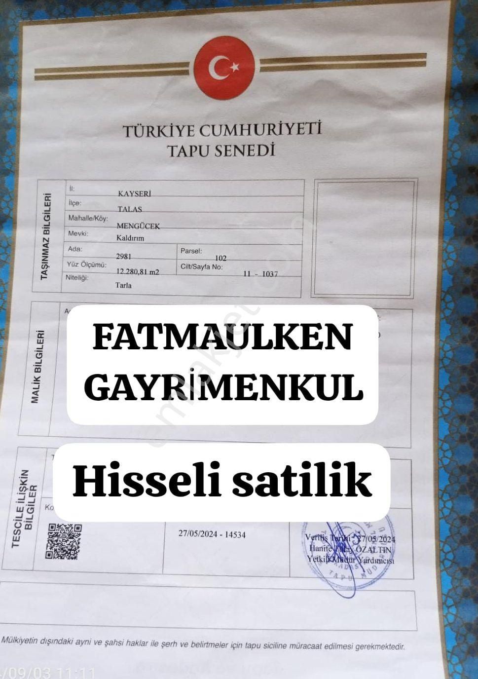 Talas Mengücek Satılık Bağ & Bahçe 🇹🇷 FATMA ÜLKEN GAYRİMENKUL TALAS MENGUCEK