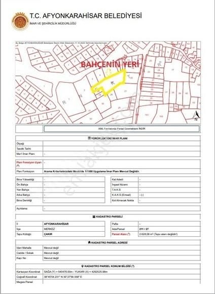 Afyonkarahisar Merkez Çakır Satılık Bağ & Bahçe Çakırköy İçi 