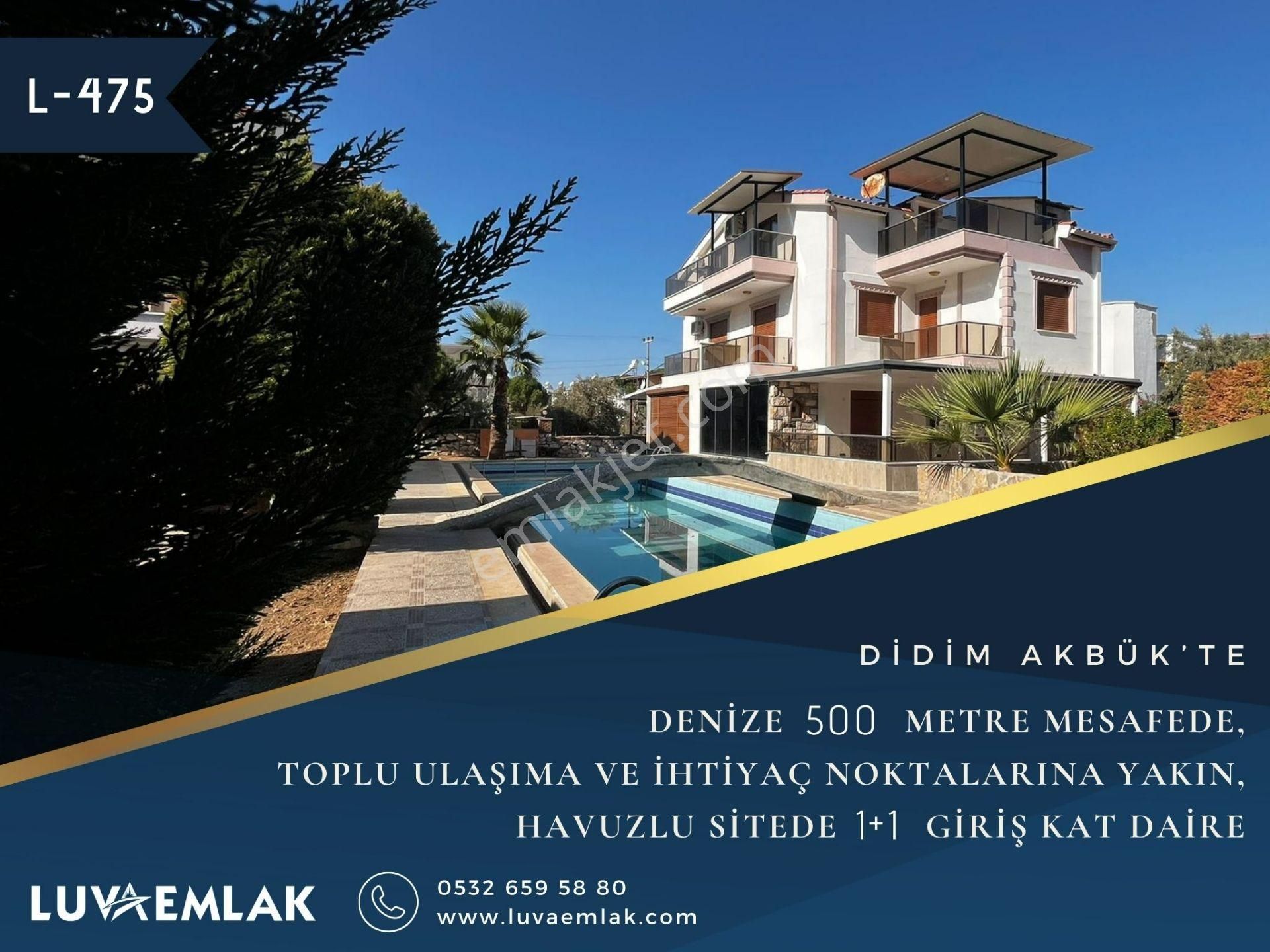 Didim Akbük Satılık Daire  DİDİM AKBÜK'TE HAVUZLU SİTEDE GENİŞ VERANDALI 1+1 DAİRE