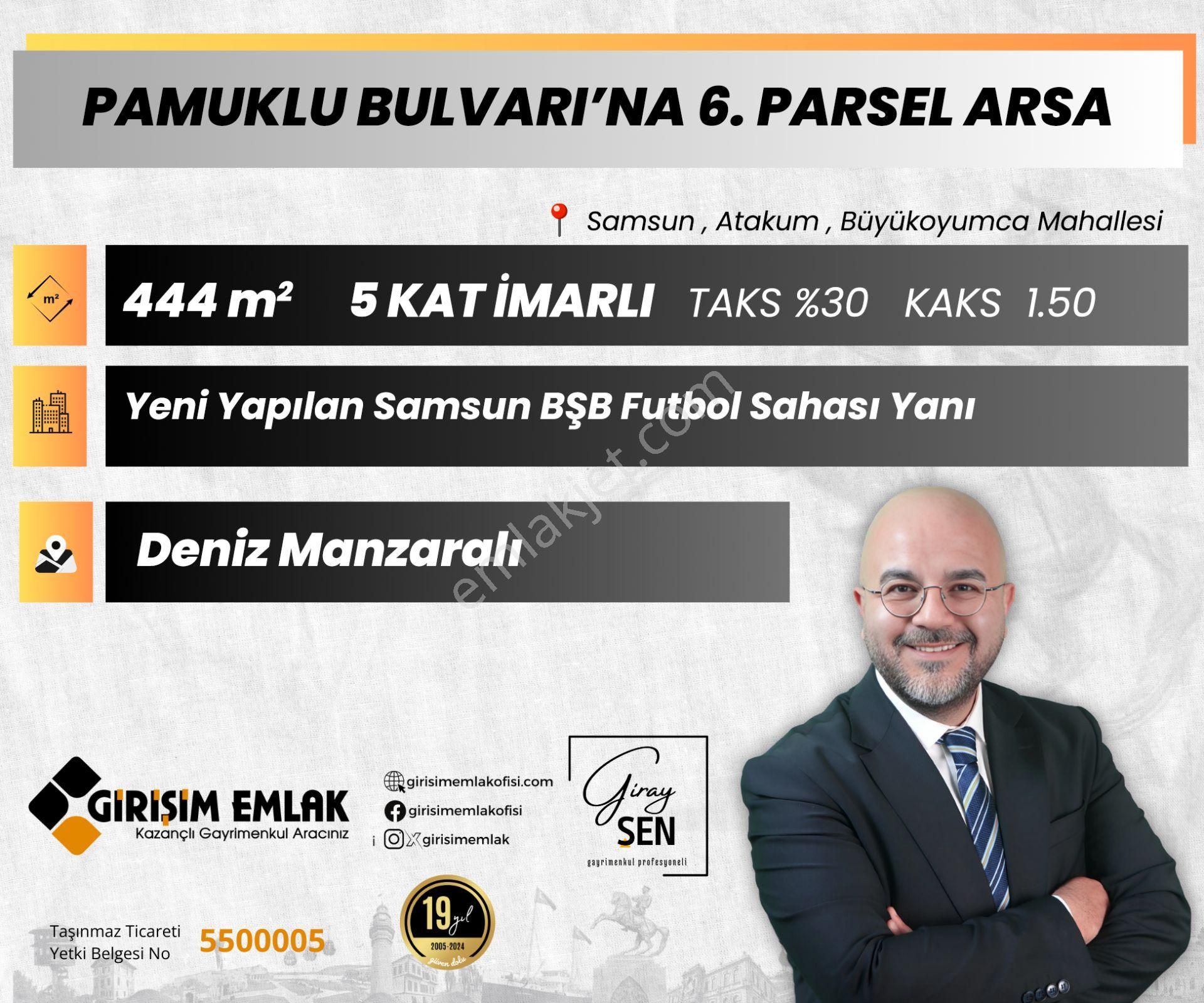 Atakum Büyükoyumca Satılık Konut İmarlı  PAMUKLUYA 6.PARSEL DENİZ MANZARALI 5 KATLI ARSA