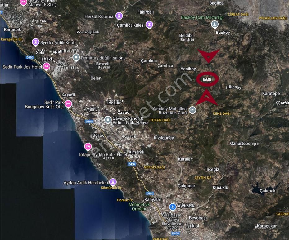 Gazipaşa Yeniköy Satılık Tarla  YENİKÖY GAZİPAŞA 6.436M2 DOĞA MANZARA 2.000.000TL