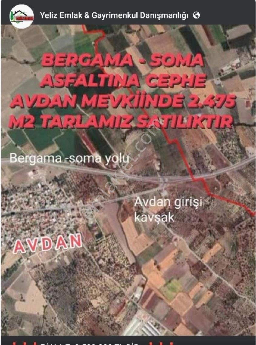 Soma Avdan Satılık Tarla YELİZ'DEN ANA YOL CEPHELİ TARLA