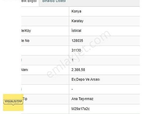 Karatay İstiklal Satılık Konut İmarlı YASİN AYTAP'TAN İSTİKLAL MH'DE 845M2 İFRAZLANACAK SATILIK ARSA