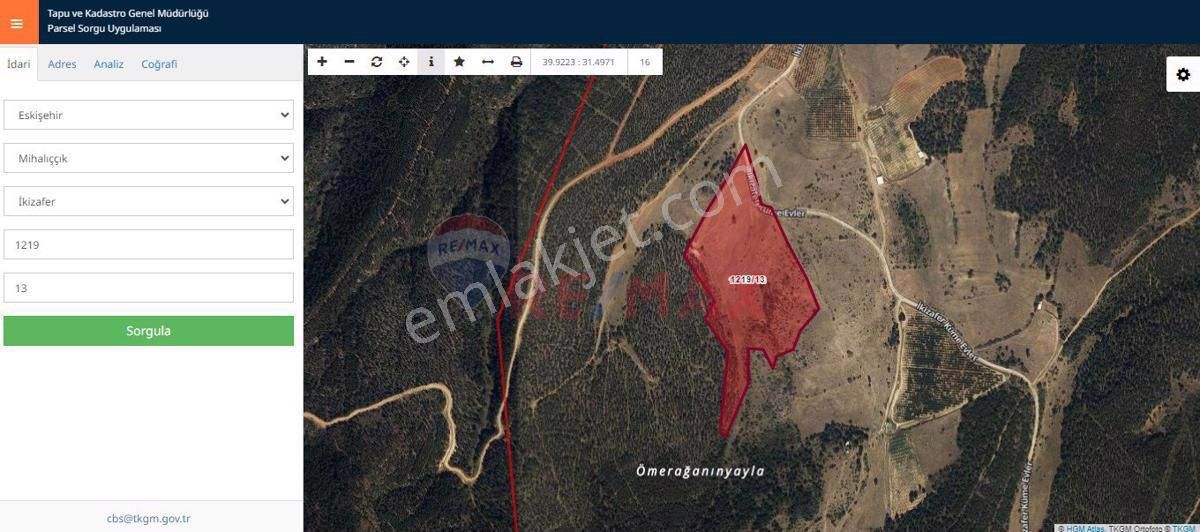 Mihalıççık İkizafer Satılık Tarla ERDAL TURAN'DAN ESKİŞEHİR'DE 72875M2 YAYLA HAVASINDA TEK TAPU