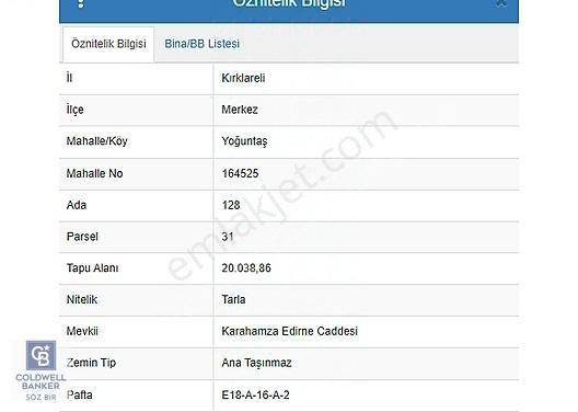 Kırklareli Merkez Yoğuntaş Köyü Satılık Tarla Kırklareli Merkez Yoğuntaş Köyü 20038 M2 Satılık Tarla