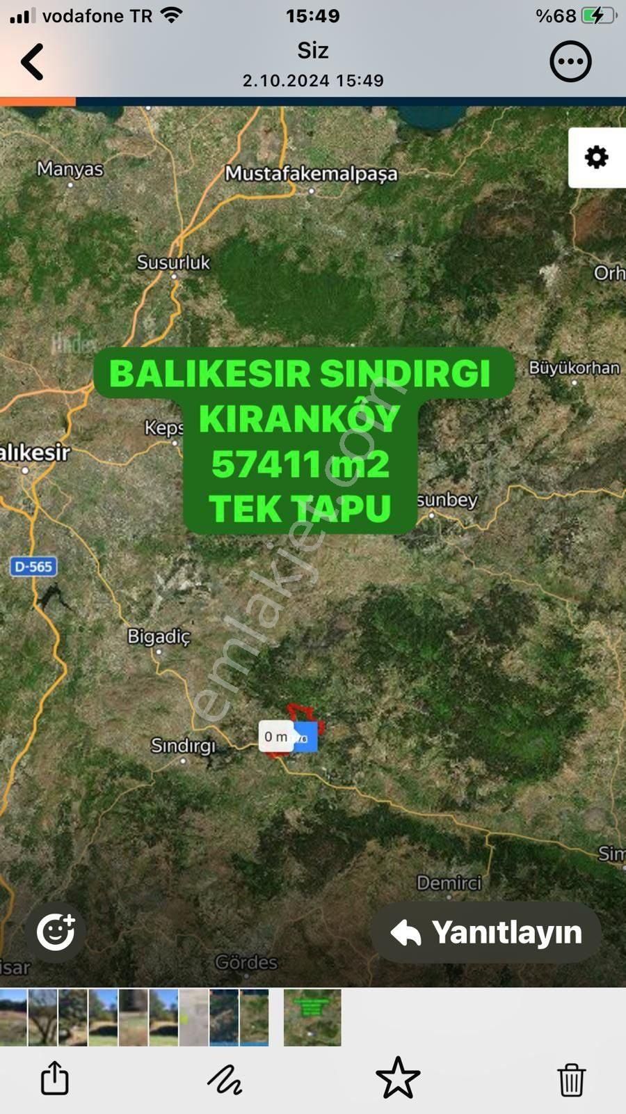 Sındırgı Kıranköy Satılık Tarla Balıkesir Sındırgı'da 57 Dönüm Satılık Tarla