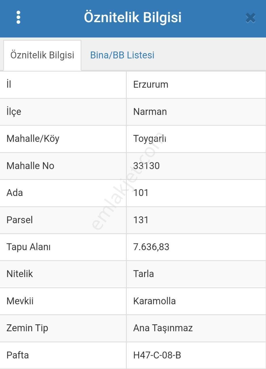 Narman Toygarlı Satılık Tarla  TEK İŞİM GAYRİMENKUL'DEN NARMAN'DA SATILIK TARLA