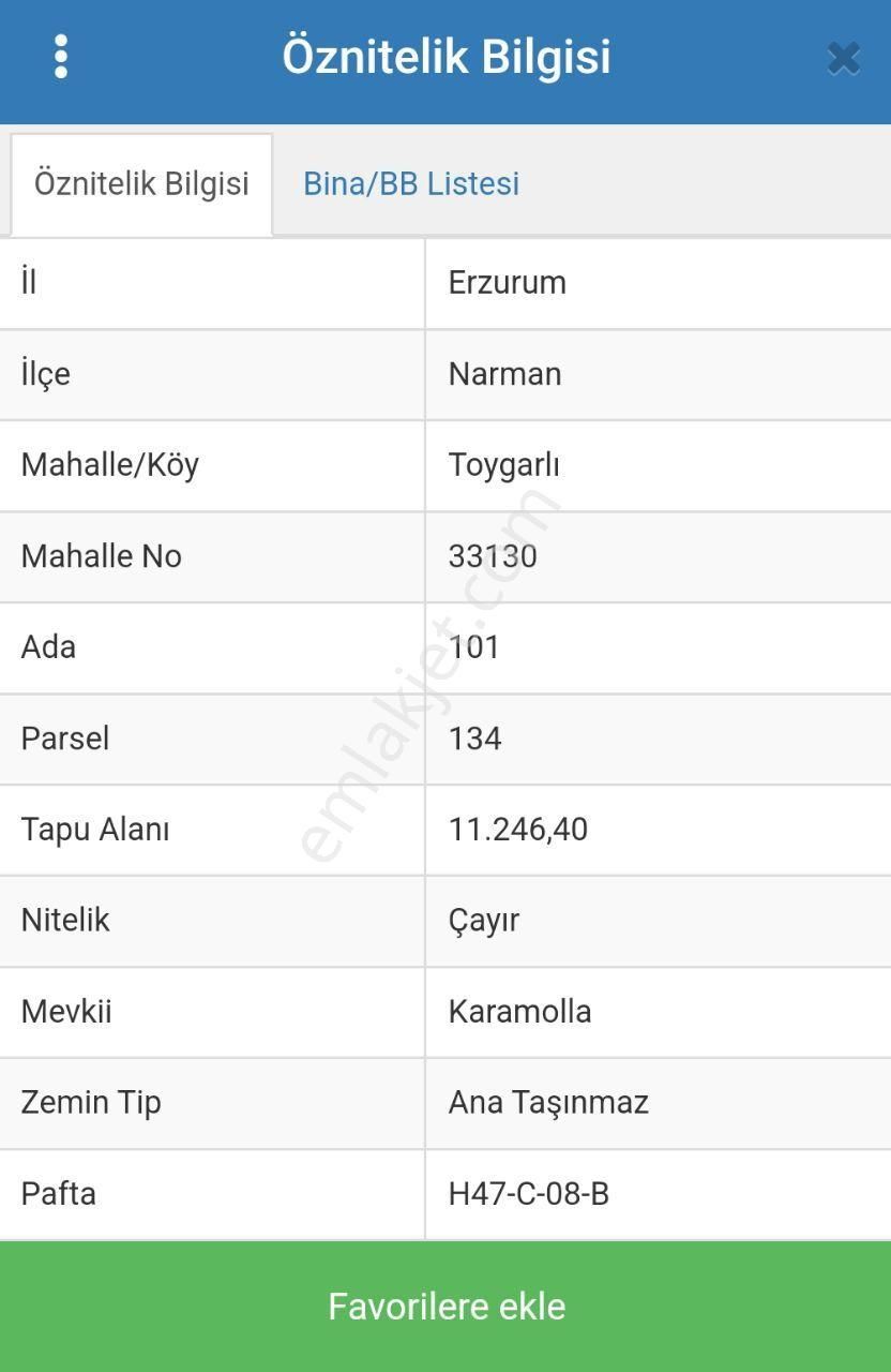 Narman Toygarlı Satılık Tarla TEK İŞİM GAYRİMENKUL'DEN NARMAN'DA SATILIK ÇAYIR