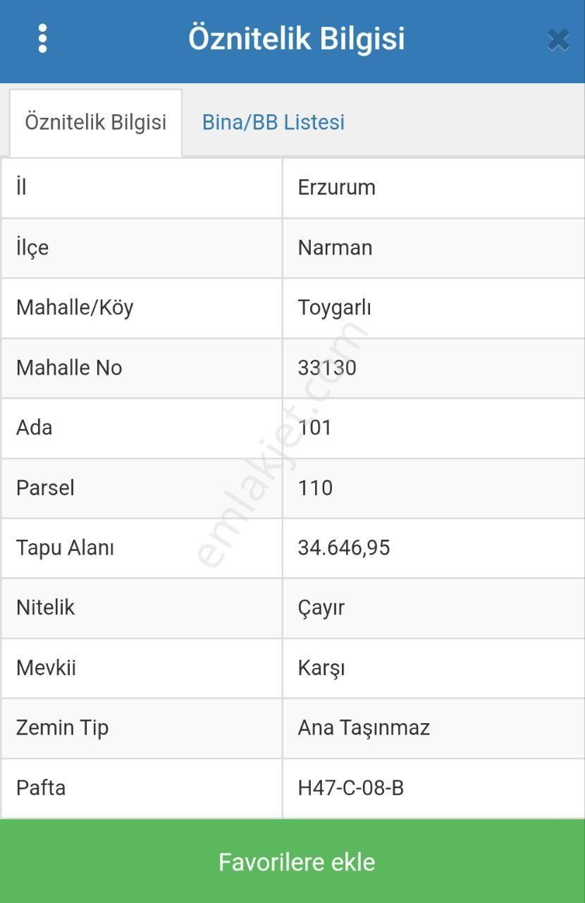 Narman Toygarlı Satılık Tarla  TEK İŞİM GAYRİMENKUL'DEN NARMAN'DA SATILIK ÇAYIR