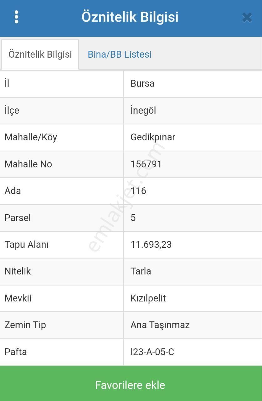 İnegöl Gedikpınar Satılık Tarla  TEK İŞİM GAYRİMENKUL'DEN İNEGÖL'DE SATILIK TARLA