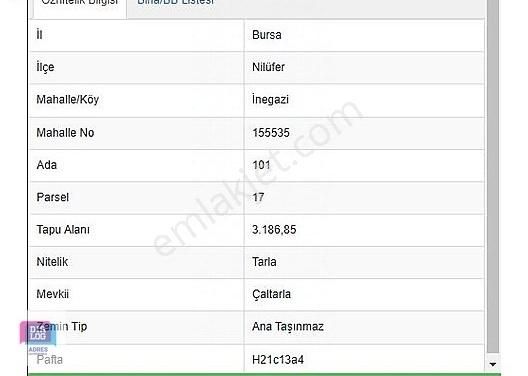 Nilüfer İnegazi Satılık Tarla DİALOG ADRESTEN BURSA NİLÜFER İNEGAZİDE FIRSAT SATILIK TARLA