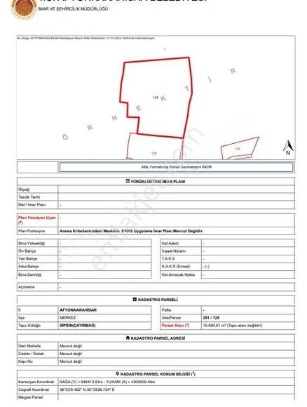 Afyonkarahisar Merkez Çayırbağ Bld. (Fatih) Satılık Bağ & Bahçe Afyon-çayırbağ Kasabası'na 5km Mesafede 15.880m² Meyve Bahçesi