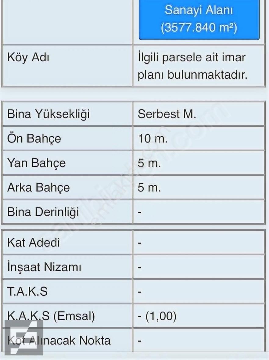 Akyazı Kuzuluk Topçusırtı Satılık Sanayi İmarlı SANCAK EMLAK'tan SATILIK SANAYİ İMARLI ARSA