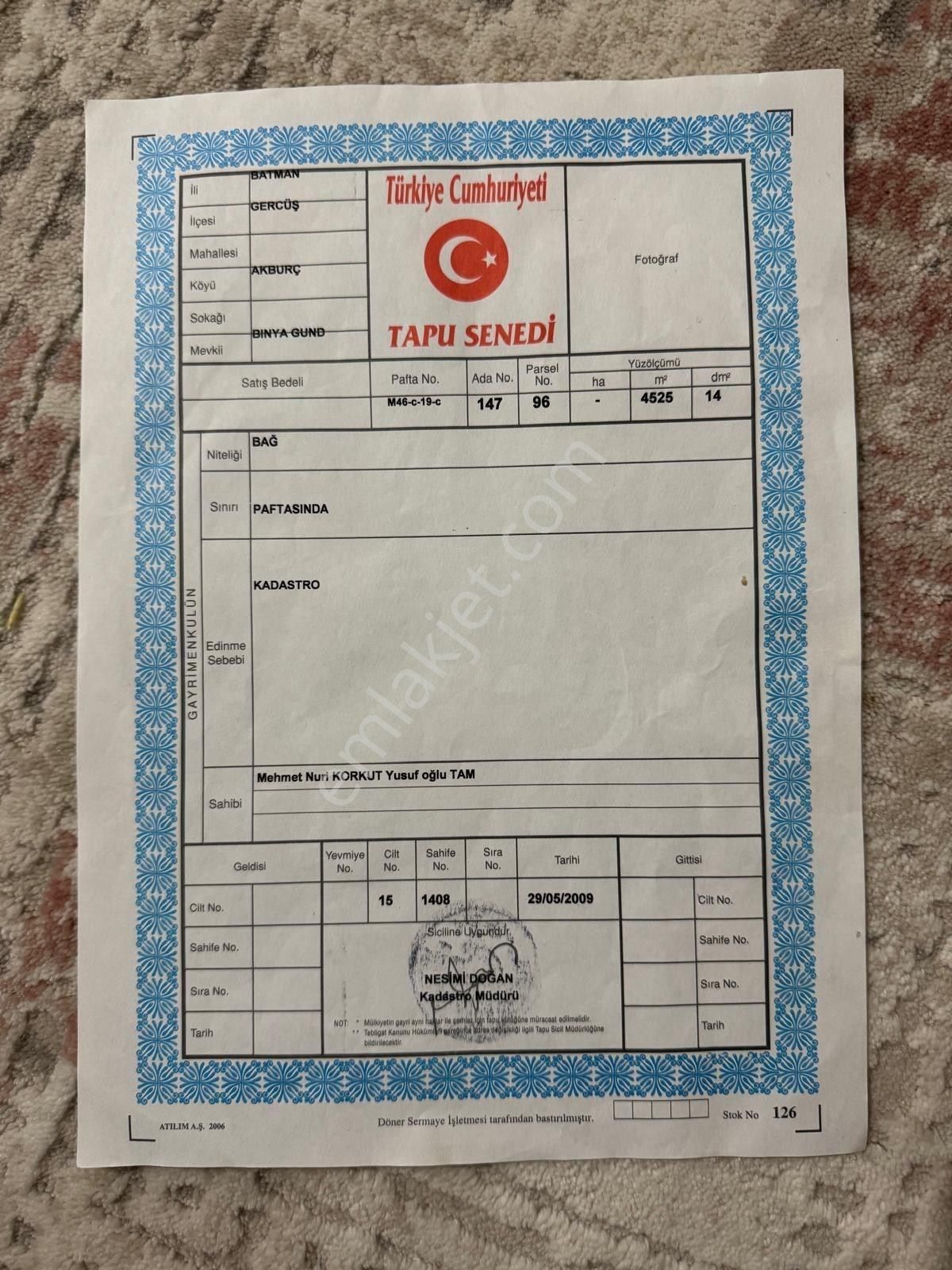 Gercüş Bağlarbaşı Satılık Bağ & Bahçe Satılık Bağ