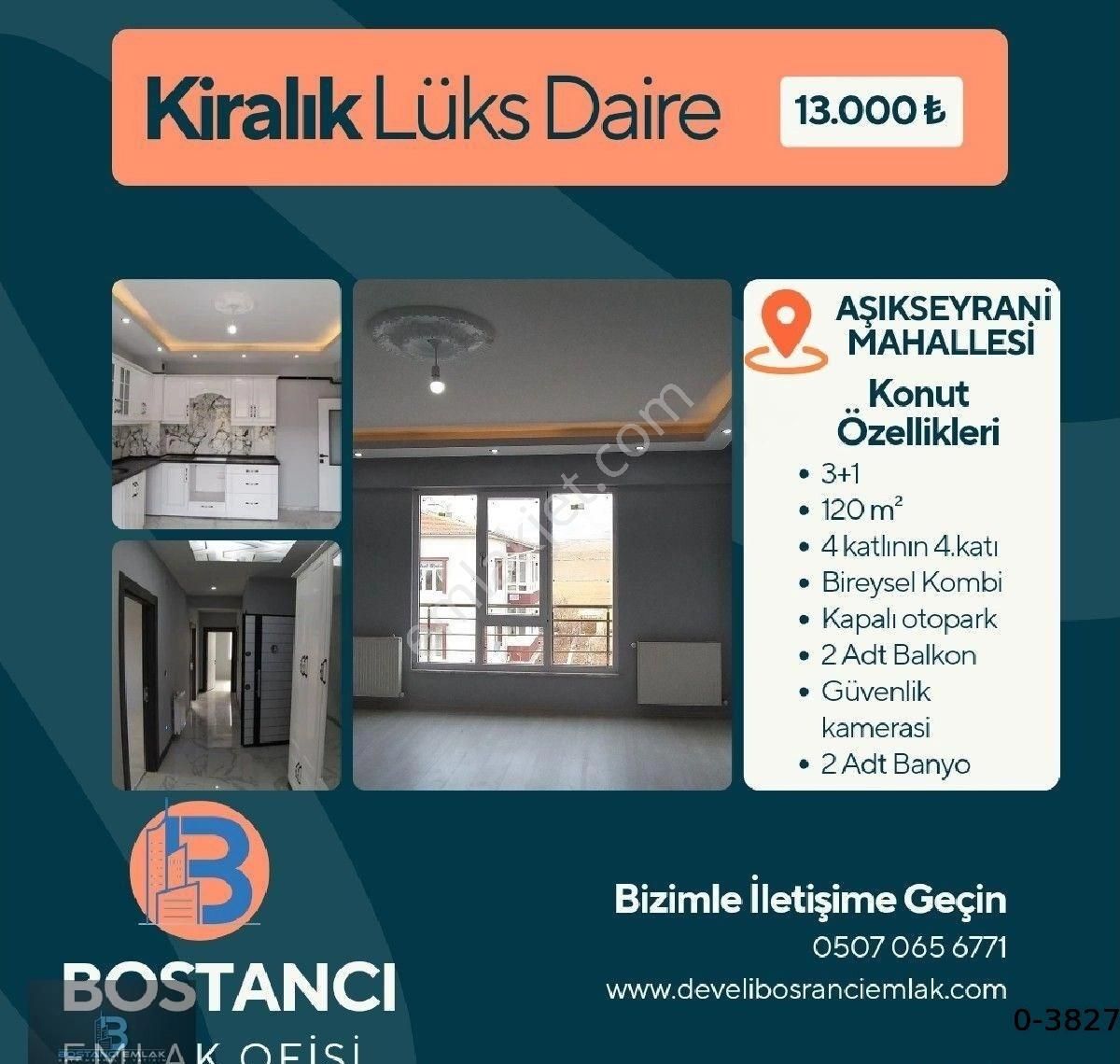 Develi Aşık Seyrani Kiralık Daire BOSTANCI EMLAKTAN KİRALIK LÜX DAİRE