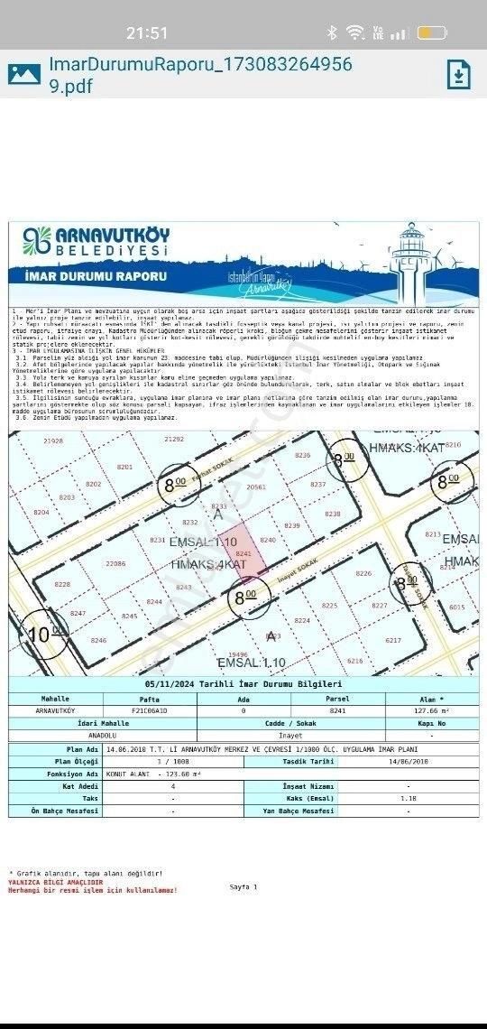 Arnavutköy Anadolu Mahallesi'nde Satılık 128 Metre İmarlı İfrazlı Arsa 1.10 İmarda 4 Kat İmarı Var - Görsel 2