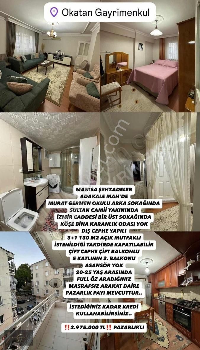 Şehzadeler Adakale Satılık Daire MANİSA KARAKÖY MURAT GERMEN OKULU CVR 3+1 130M2 FUL.ÖZ