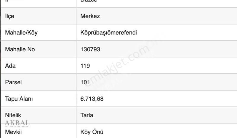 Düzce Merkez Köprübaşı Köyü Satılık Konut İmarlı AKBAL'dan Köprübaşında Satılık Ana Yola Geniş Cepheli İmrlı Arsa