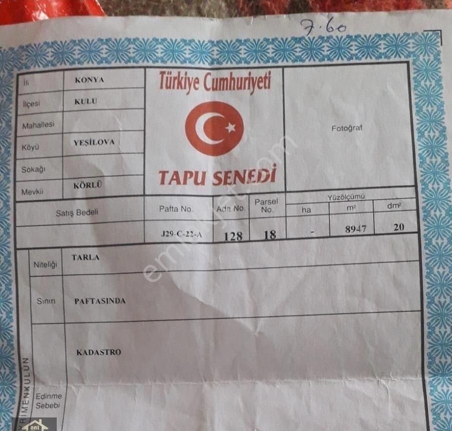 Kulu Kozanlı Satılık Tarla Kulu Kozanlı Yeşilova Da Resmi Kuyulu