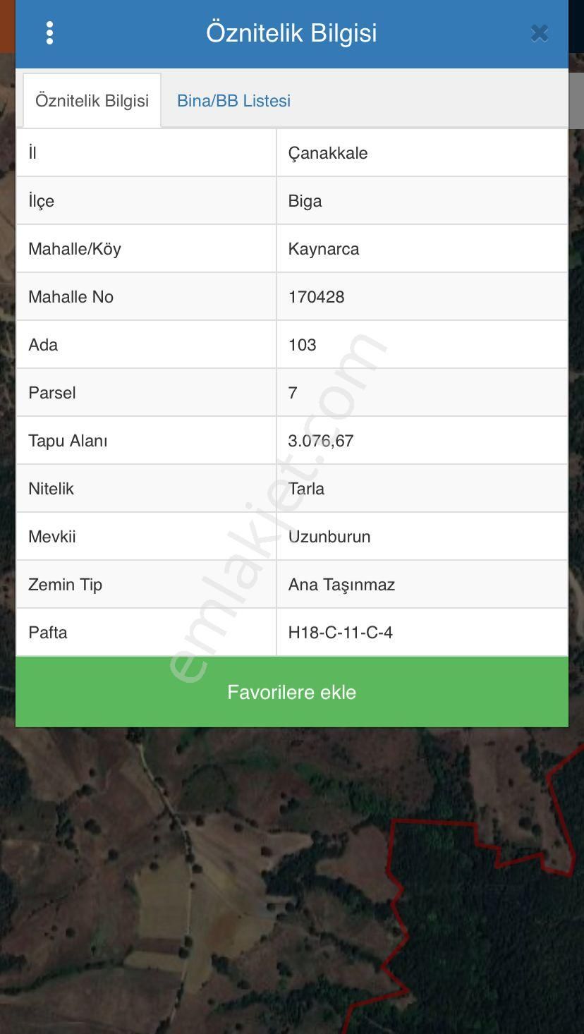 Biga Kaynarca Köyü Satılık Tarla  BİGA KAYNARCA 3076 m2 TEK TAPU RESMİ YOLA CEPHE KÖY MERKEZİNE 1200 M YATIRIMLIK KUPON ARSA