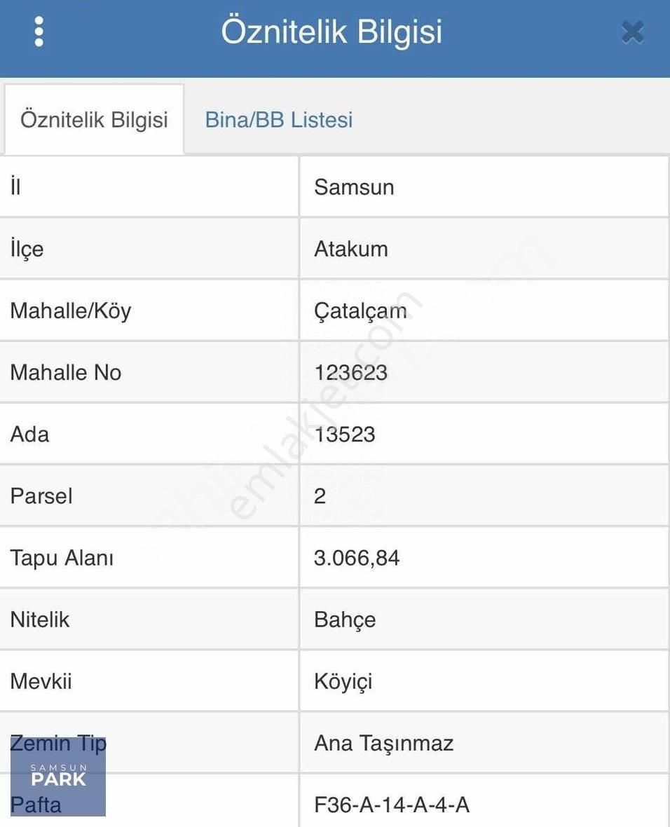 Atakum Güzelyurt Satılık Bağ & Bahçe CB/PARK HÜSEYİN ATAY'DAN ÇATALÇAM'DA MUHTEŞEM LOKASYON TARLA .!