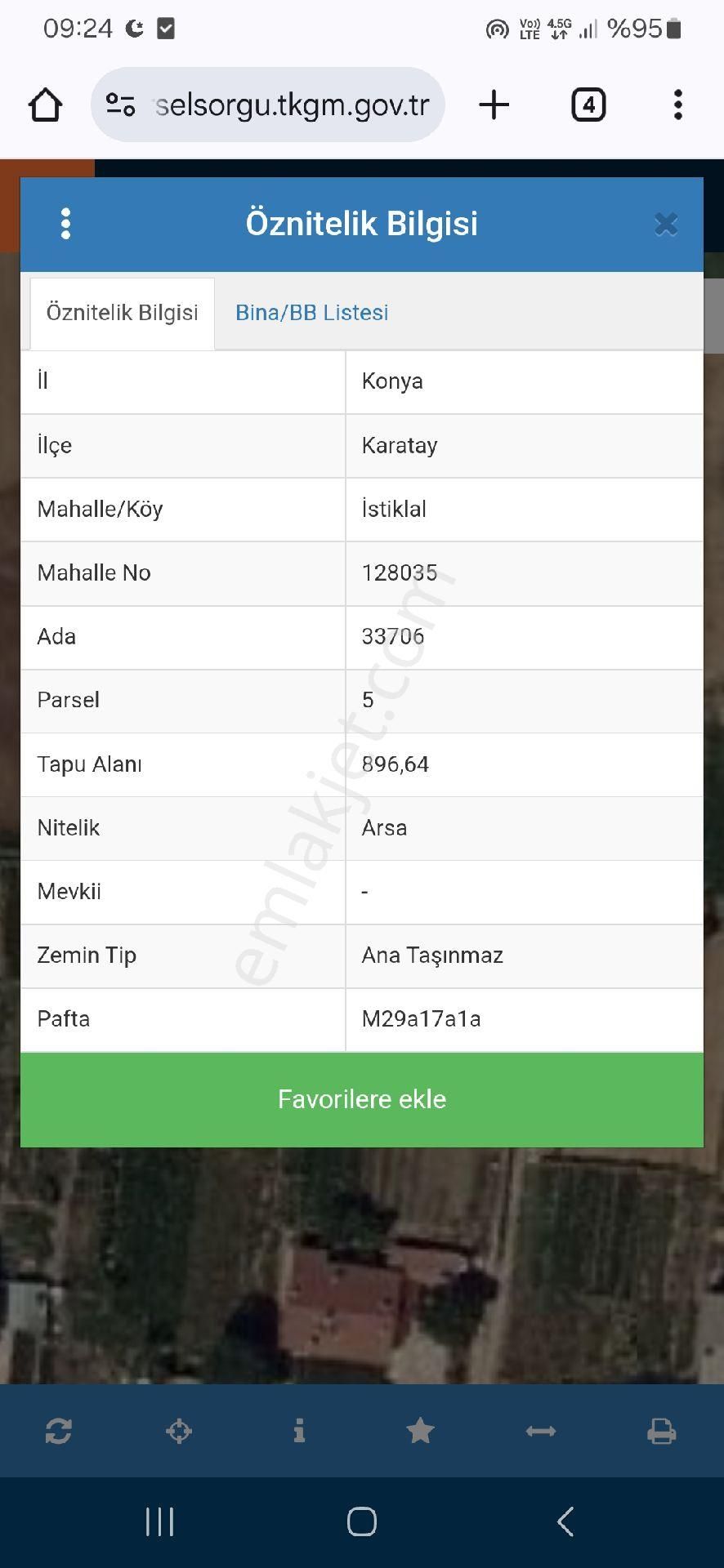 Karatay İstiklal Satılık Bağ & Bahçe KOCALAR'DAN 896 M2 İSTİKLAL 2 KATA İMARLI ÖNÜ GENİŞ ARSA