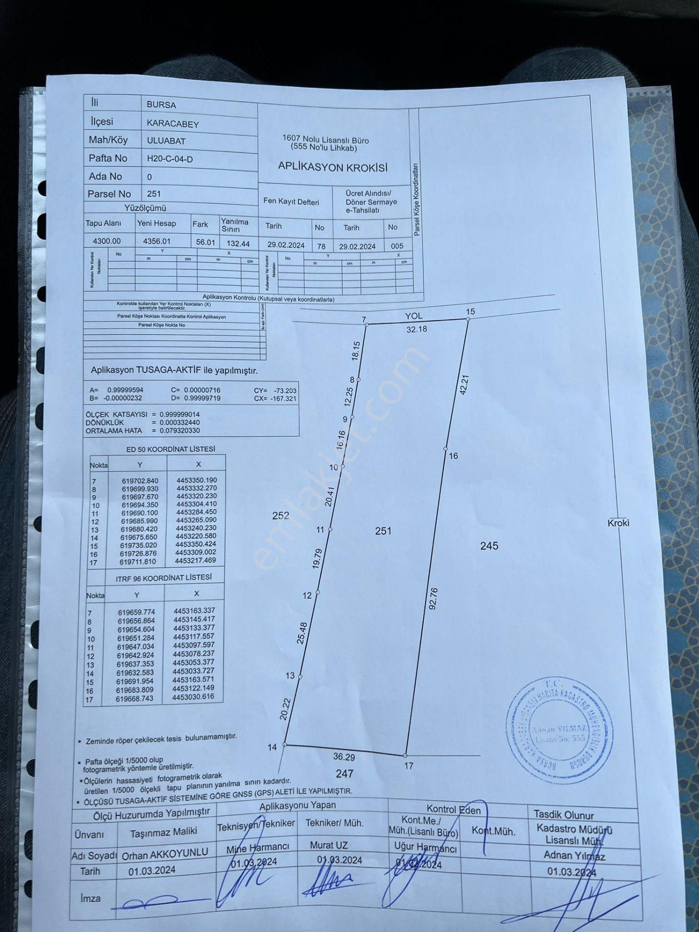 Karacabey Uluabat Satılık Tarla BURSA KARACABEY ULUABAT 4300 M2 MÜSTAKİL TAPULU TARLA