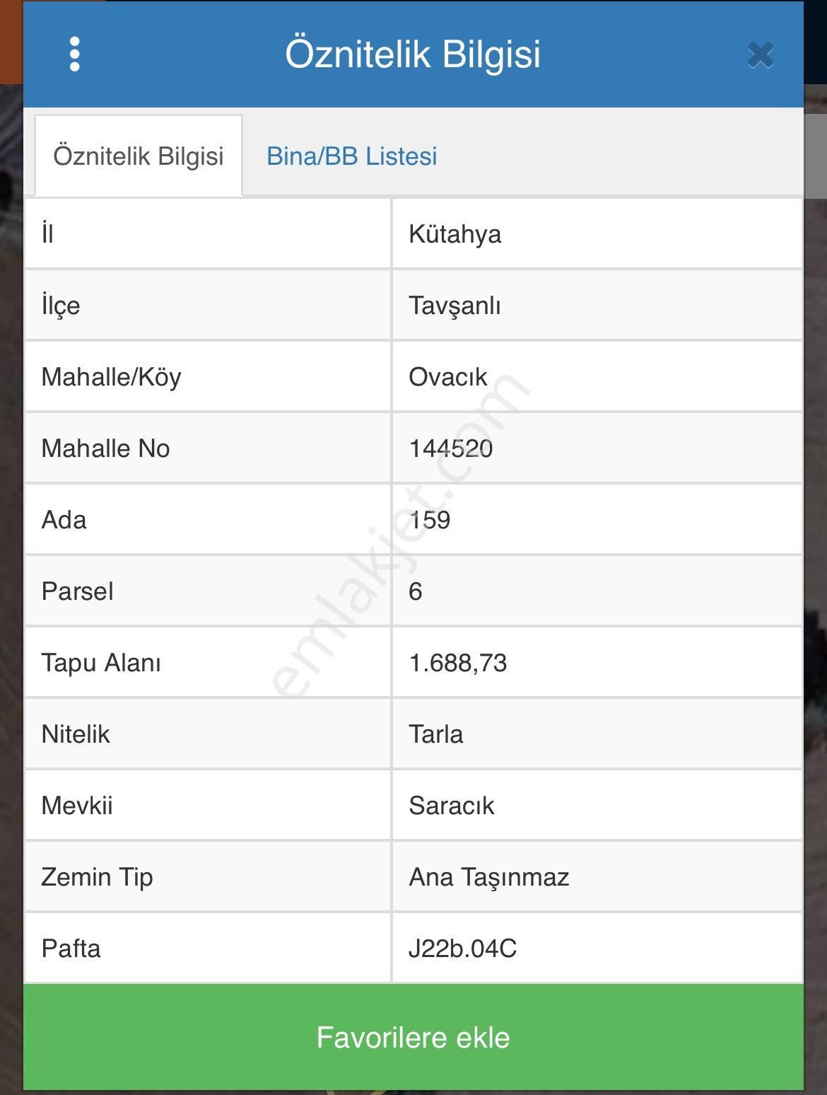 Tavşanlı Ovacık Köyü Satılık Tarla 1690m2 tarlamı satıyorum