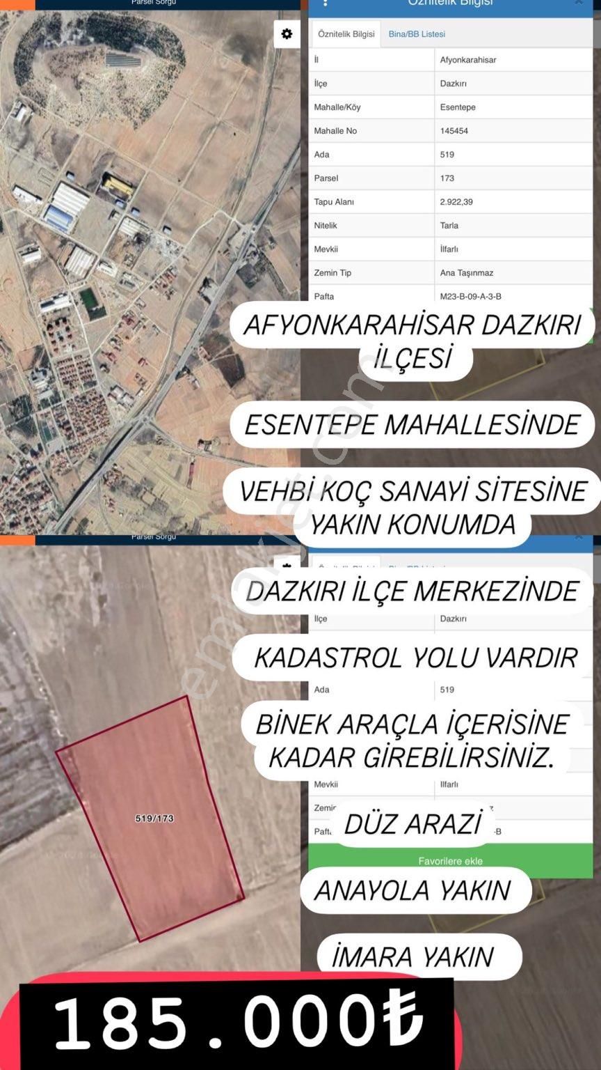 Dazkırı Esentepe Satılık Tarla AFYON DAZKIRI ESENTEPEDE KUPON ARAZİ