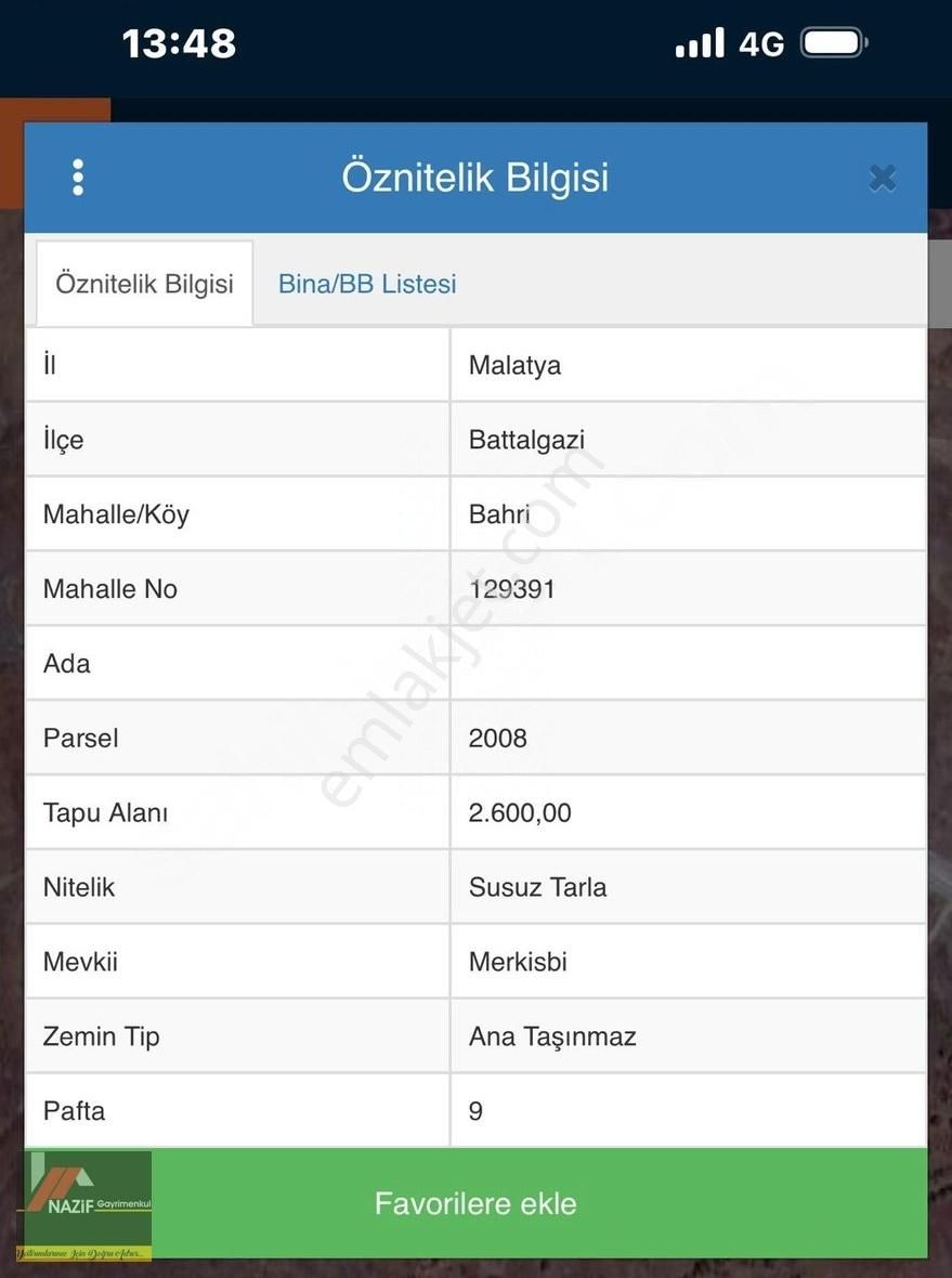 Battalgazi Bahri Satılık Tarla NAZİF GAYRİMENKUL'DEN BAHRİ'DE SATILIK TARLA