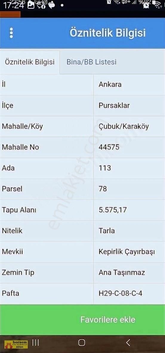 Pursaklar Karaköy Satılık Tarla ANK PURSAKLAR CUBUK KARAKÖYDE SATILIK 5575 m2 TARLA