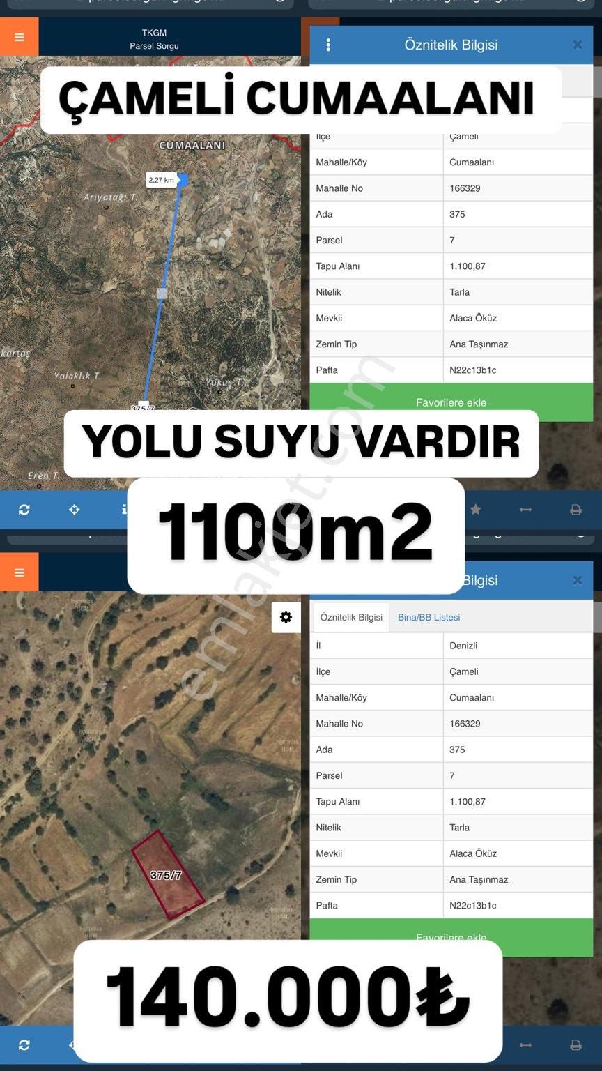 Çameli Cumaalanı Satılık Tarla DENİZLİ ÇAMELİ CUMAALANINDA BULUNAN YOLU SUYU OLAN ARAZİMİZ SİZLERLE