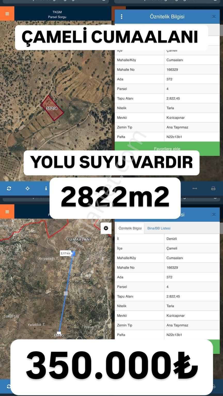 Çameli Cumaalanı Satılık Tarla DENİZLİ ÇAMELİ CUMAALANINDA BULUNAN YOLU SUYU OLAN ARAZİMİZ SİZLERLE