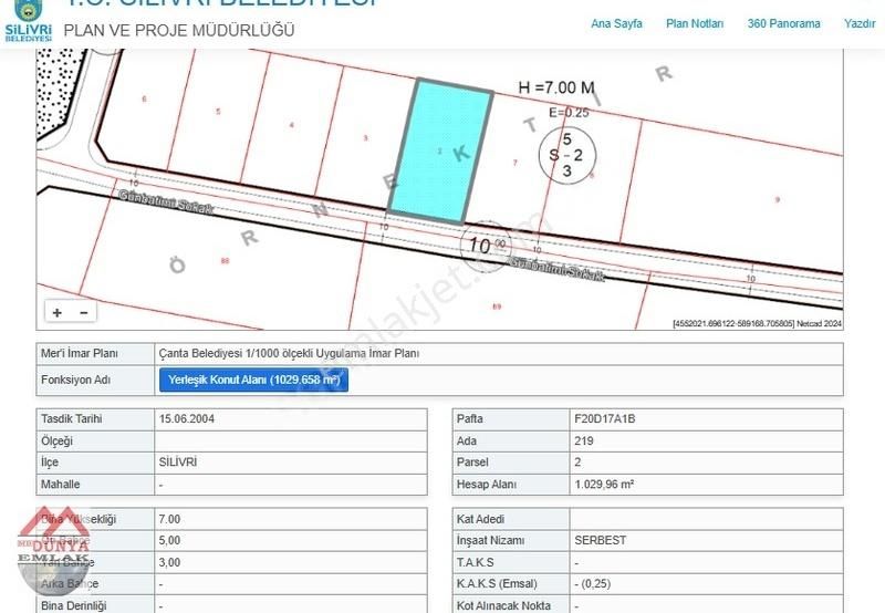 Silivri Çanta Balaban Satılık Villa İmarlı BALABAN'DA GÜNEY CEPHELİ , DENİZ MANZARALI SATILIK 1030 M2 ARSA