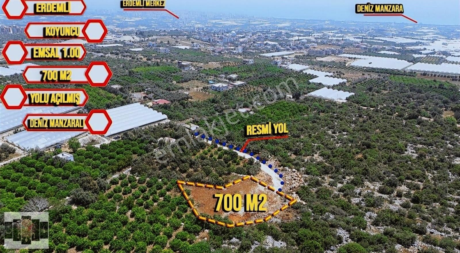 Erdemli Koyuncu Satılık Konut İmarlı ERDEMLİ KOYUNCU 700 M2 DENİZ MANZARALI VİLLALIK ARSA