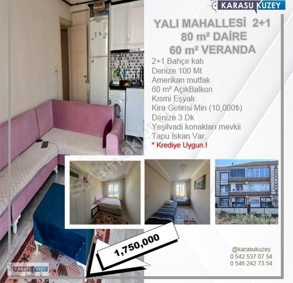 Karasu Yalı Satılık Daire Karasu Kuzeyden 2+1 80 n² net 60m² balkonlu