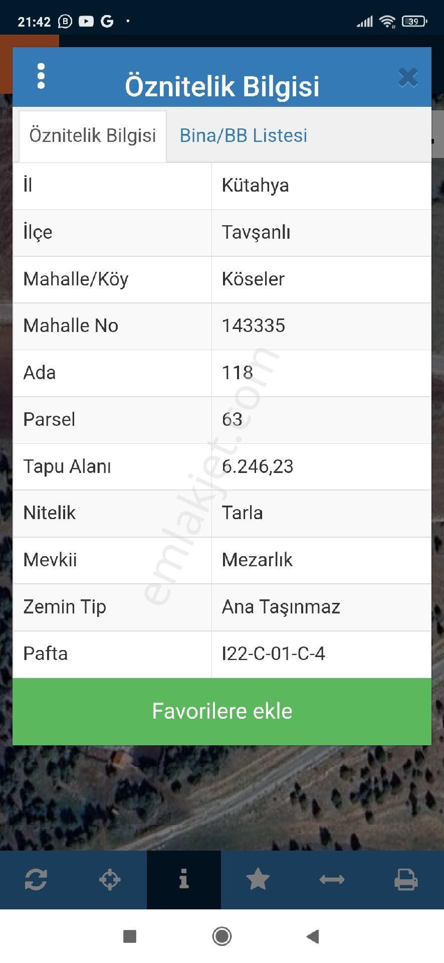 Tavşanlı Köseler Köyü Satılık Tarla Kütahya Tavşanlı Köseler Asfalt Yola Cephe 6246 M2 Arazi.