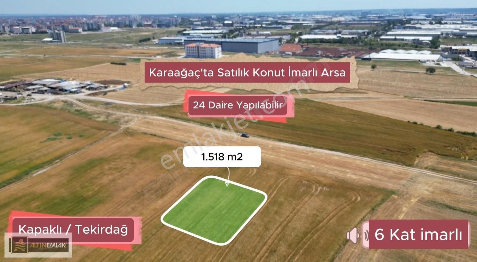 Kapaklı Karaağaç Satılık Konut İmarlı Tekirdağ Kapaklı Karaağaç'ta Konut İmarlı Satılık Arsa 1.518 m2