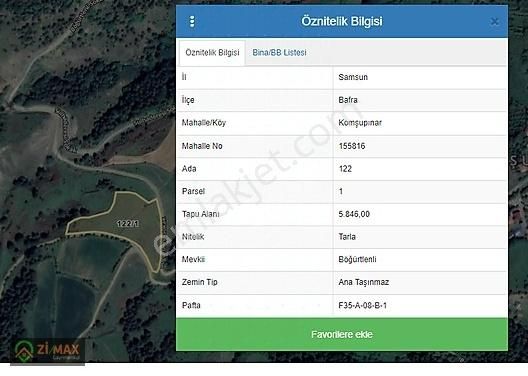 Bafra Komşupınar Satılık Tarla SAMSUN BAFRA KOMŞUPINAR 5846 METREKARE TARLA