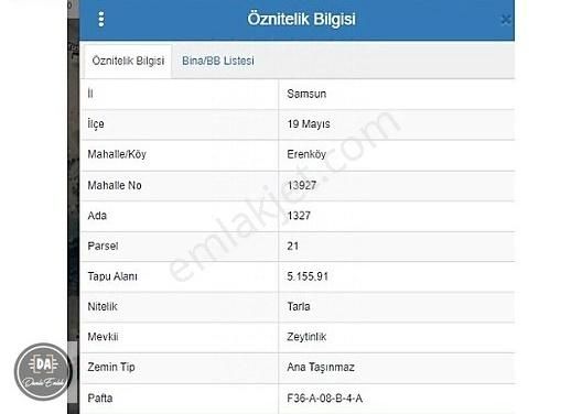 19 Mayıs Dereköy Satılık Tarla ERENKÖY,ANA YOLA YAKIN,FULL DENİZ MANZARALI 5 DÖNÜM TARLA