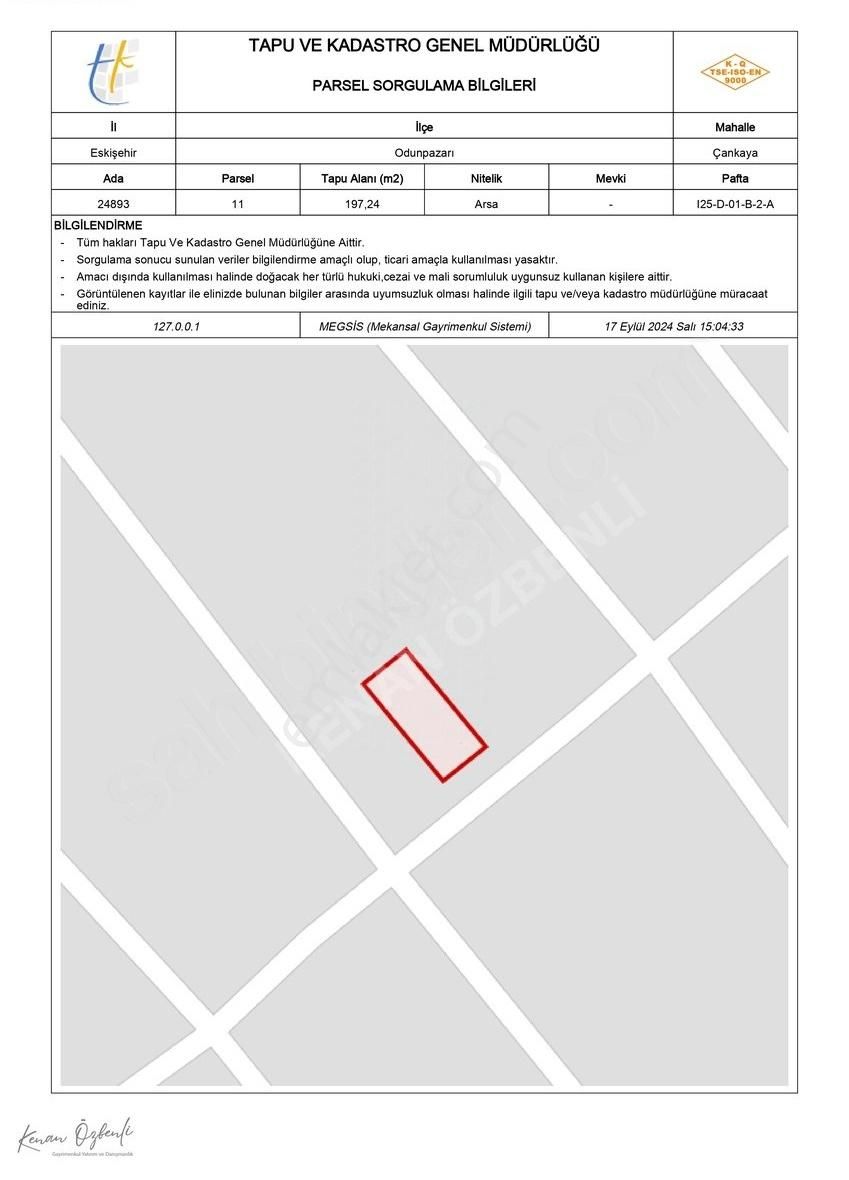 Odunpazarı Çankaya Satılık Konut İmarlı ÇANKAYA MAHALLESİ CEYLANKÖY SOKAK TA İMARLI SATILIK ARSA