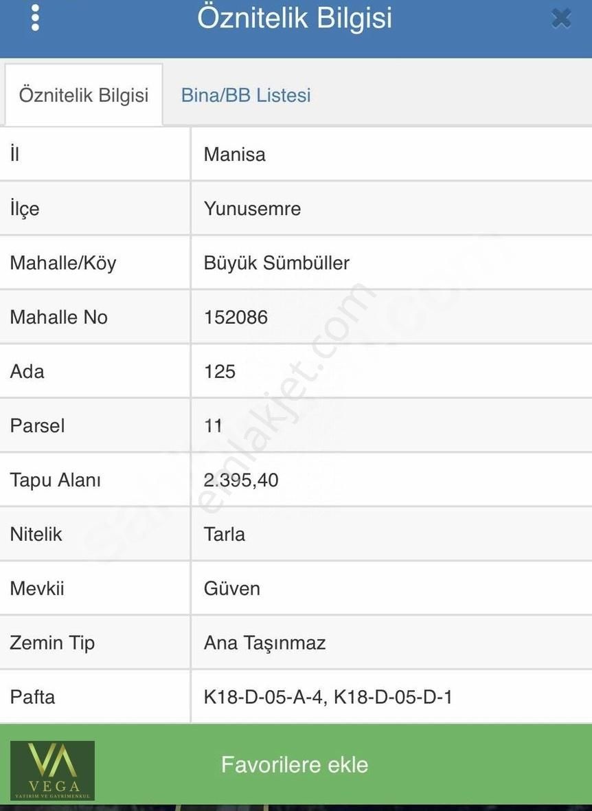 Yunusemre Büyüksümbüller Satılık Tarla Vega'dan Büyüksümbüllerde 2395m2 Su Elk.olan Tarla