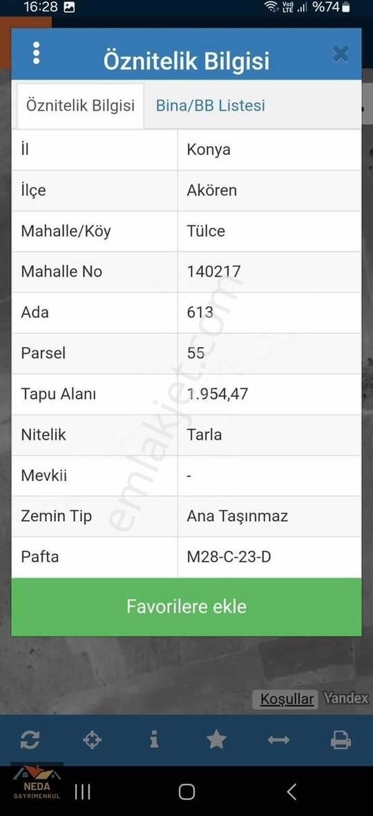 Akören Tülce Satılık Tarla Akören Tülce 1950 M2 Müstakil Bahçe Yeri