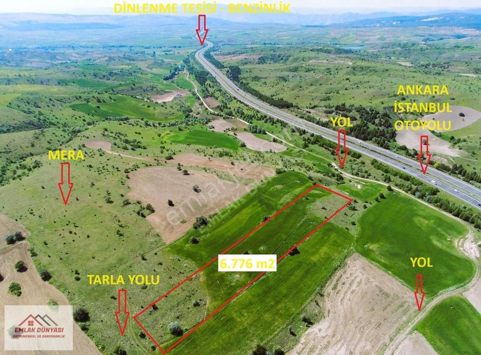 Ayaş Evci Satılık Tarla AYAŞTA OTOBAN KENARI MANZARALI TEK TAPU 6.776 m2 TARLA